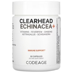 Codeage, Clearhead Echinacea+, витамины, пиретрум, женьшень, астрагал, лимонник, 90 капсул